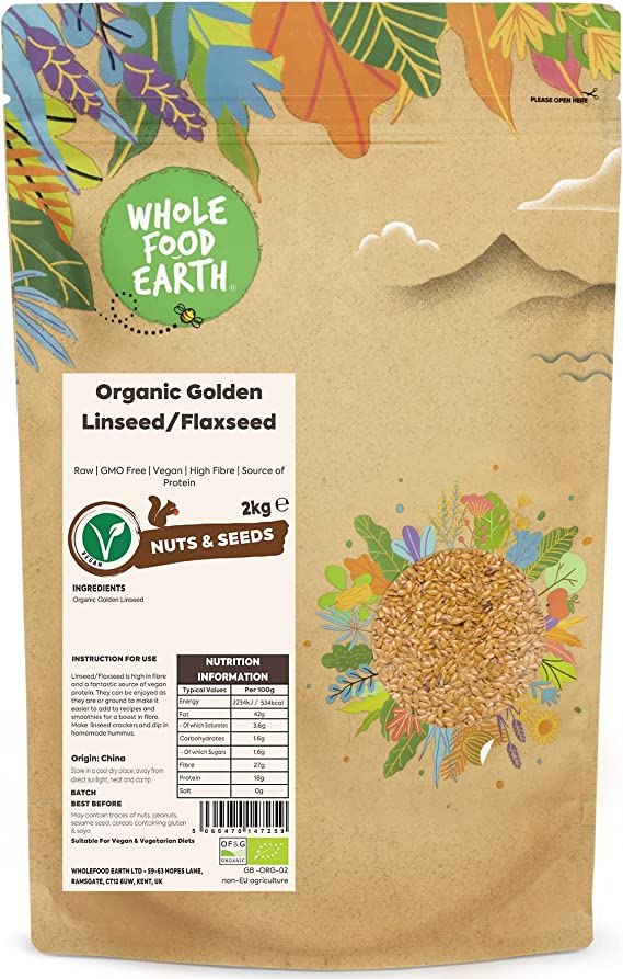 Wholefood Earth Organic Golden Linseed/Flaxseed 2kg RRP 14.50 CLEARANCE XL 10.99